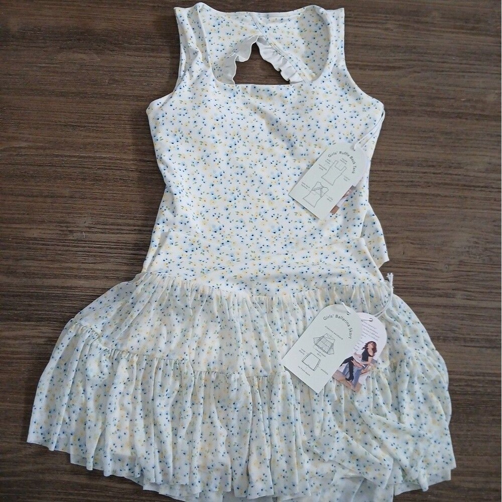 BLOGILATES Girls' Ballerina Skort & Ruffle Back Tank Matching Set L (10/12) NWT